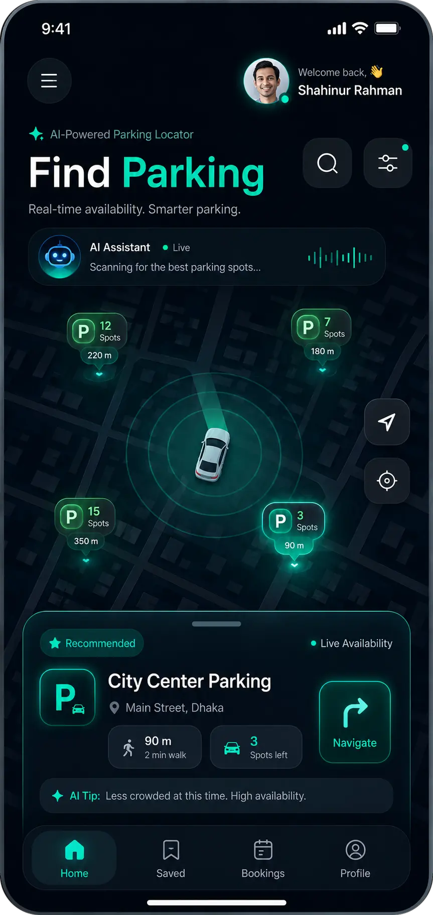 AI-Based Real-Time Parking Locator app