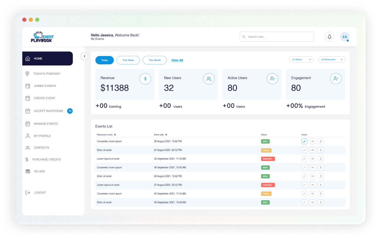 Event Playbook web admin