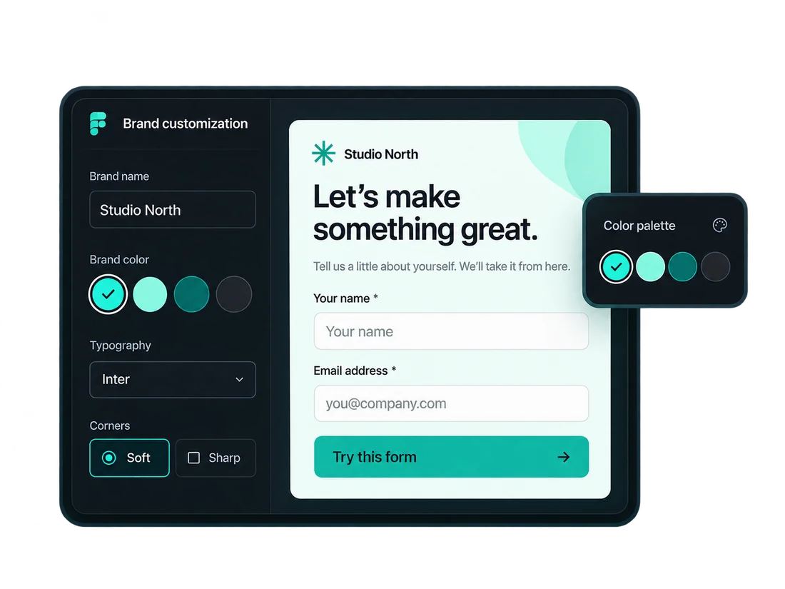 Brand customization controls beside a branded form