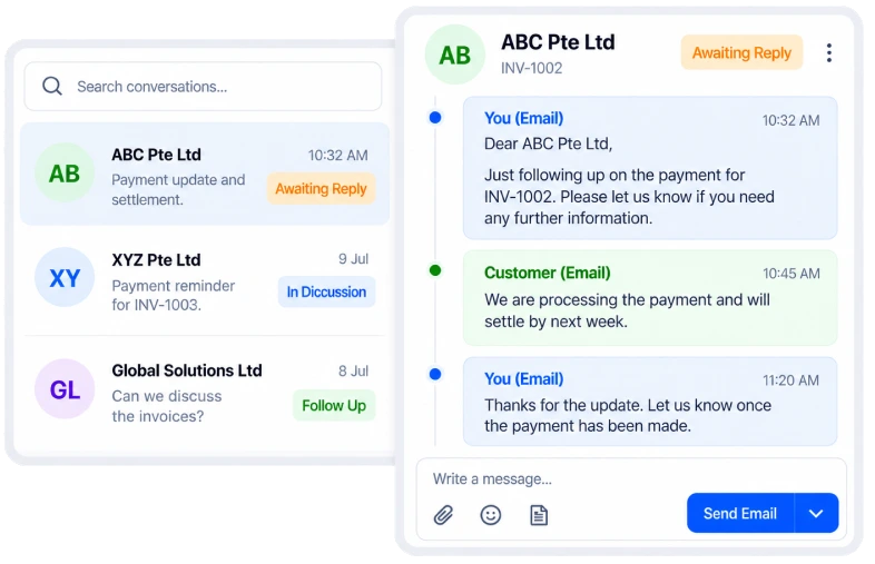 Customer support chat interface with conversation records
