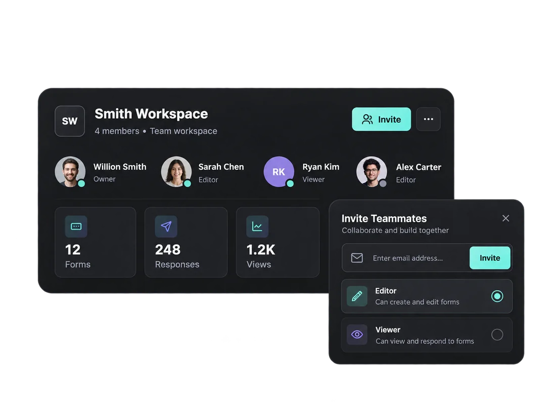 Team workspace with member invitations and roles